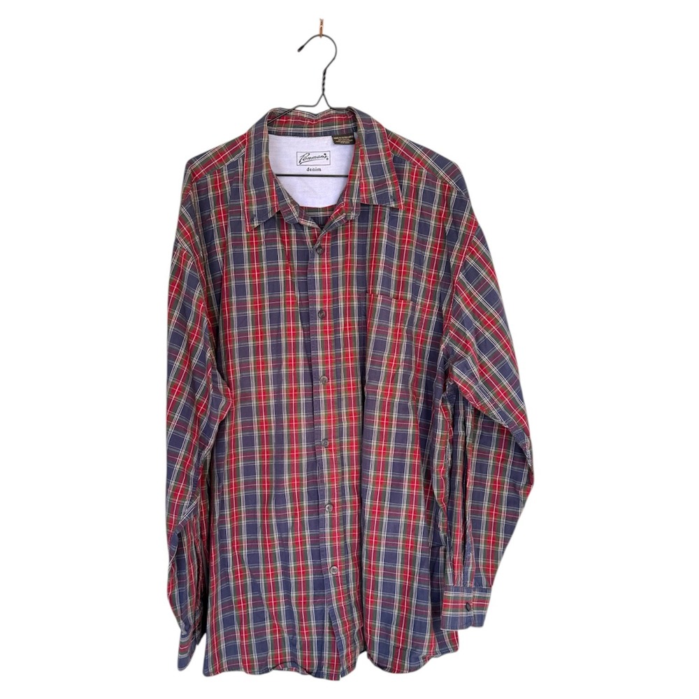 Mens XL Pennmans Denim Plaid Long Sleeve Button Up Casual Shirt